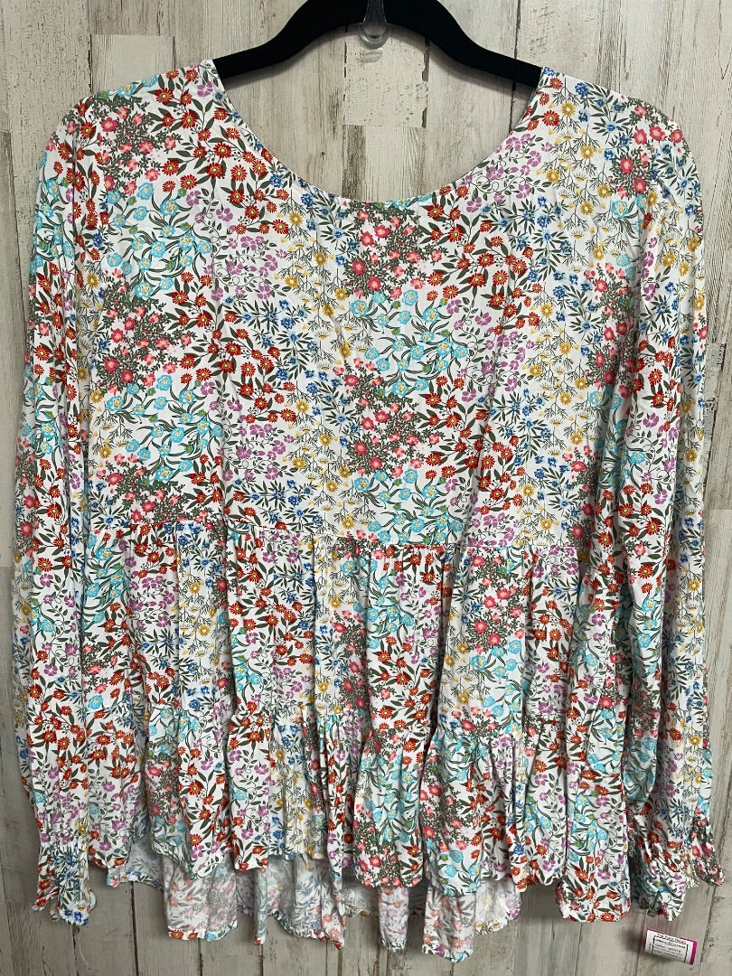 WHITE JANE AND DELANCEY FLORAL TIER BLOUSE, LADIES L