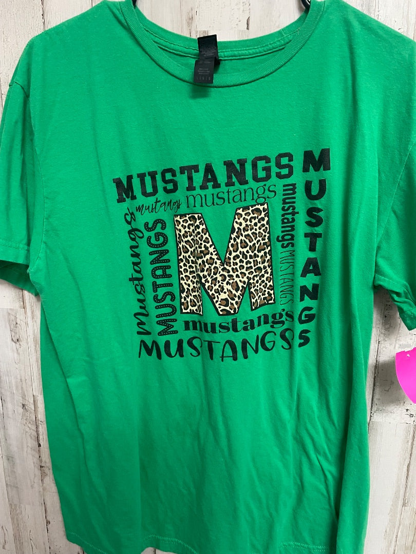 GREEN GILDAN SOFT STYLE MUSTANGS LEOPARD TEE, LADIES L