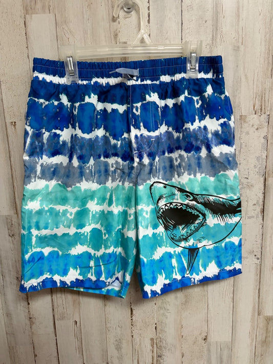 BLUE THEREABOUTS SHARK DYE SWIM SHORTS, BOY 10/12 HUSKY