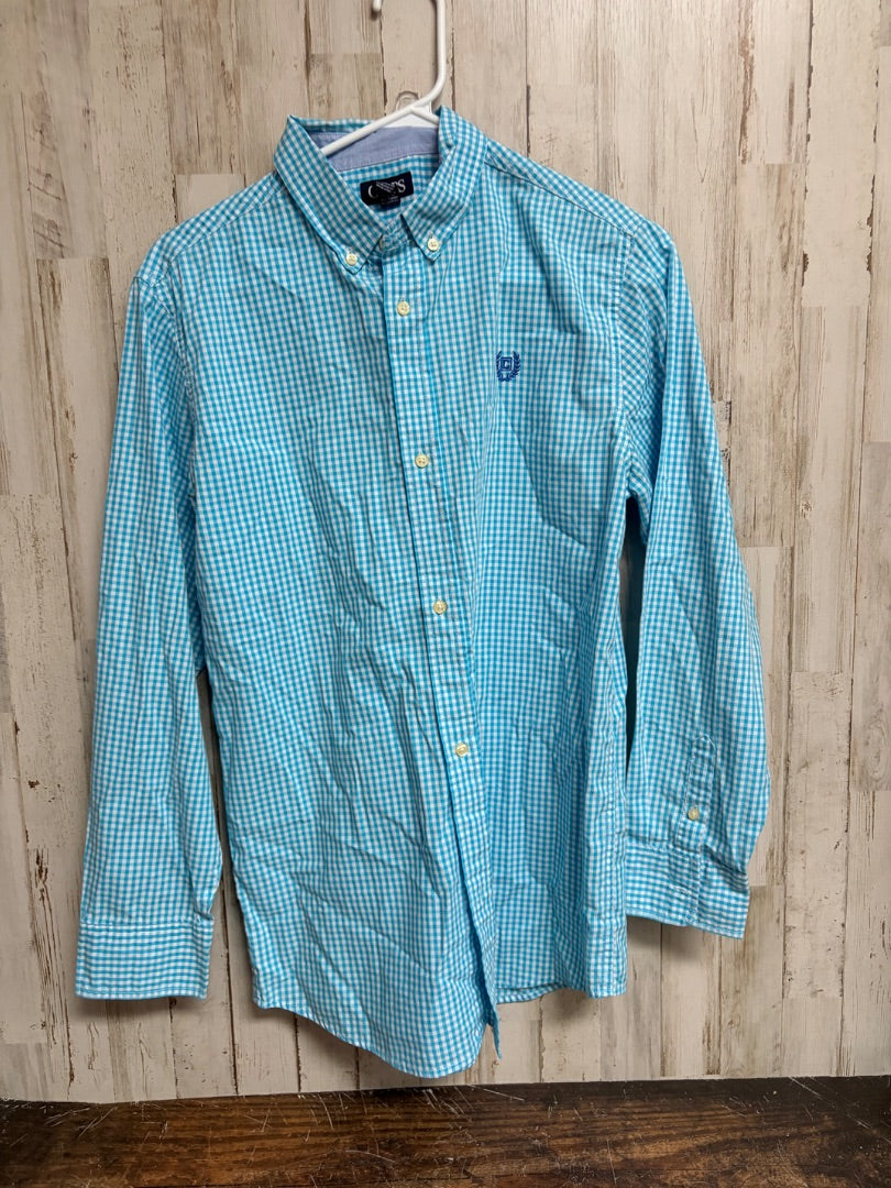 BRIGHT BLUE CHAPS PLAID BUTTON  UP, BOY 18/20