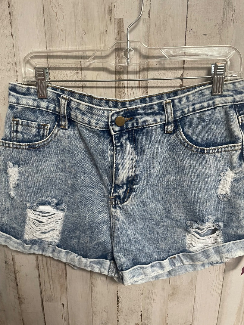 ACID WASHED DENIM SHEIN DISTRESSED CUFF SHORTS, LADIES L