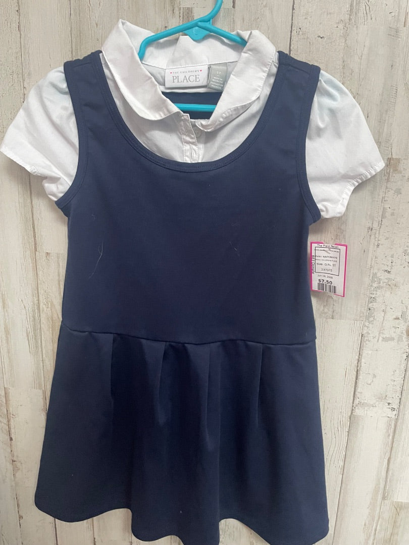 NAVY/WHITE CHILDRENS PLACE SCHOOL UNIFORM DRESS WITH COLLAR, GIRL 5T