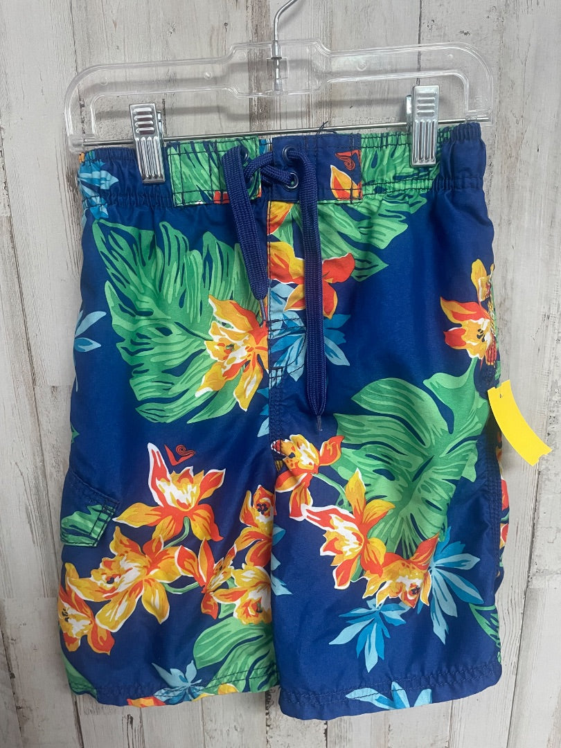 NAVY COLUMBIA LEAF PRINT SWIM SHORTS, BOY 7/8
