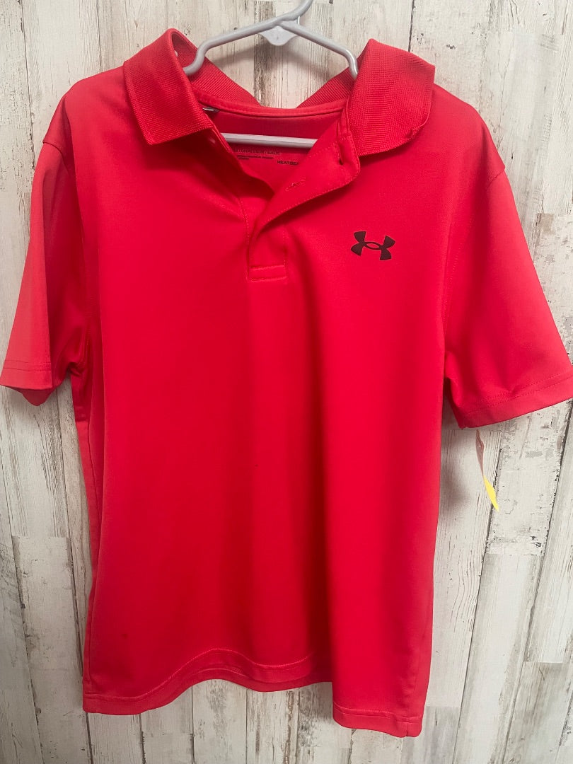 RED UNDER ARMOUR LOGO DRY FIT POLO, BOY 10/12