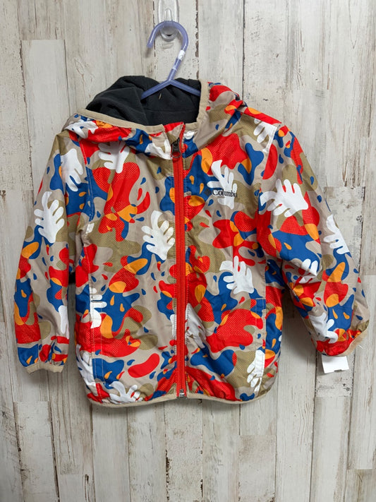 TAN/RED COLUMBIA LEAF PRINT RAIN JACKET, GIRL 2T