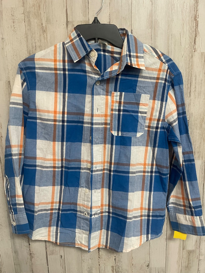 BLUE/ORANGE THERABOUTS PLAID BUTTON UP, BOYS 10/12