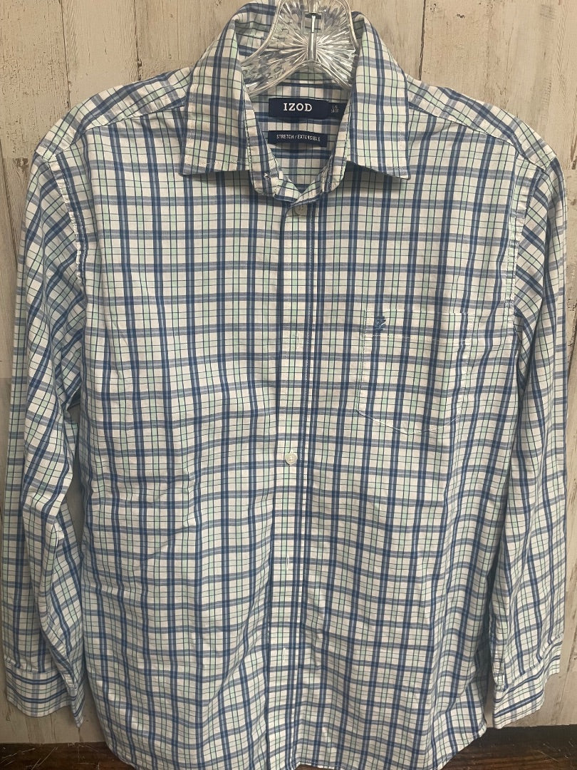 BLUE IZOD PLAID BUTTON UP, BOYS 14/16
