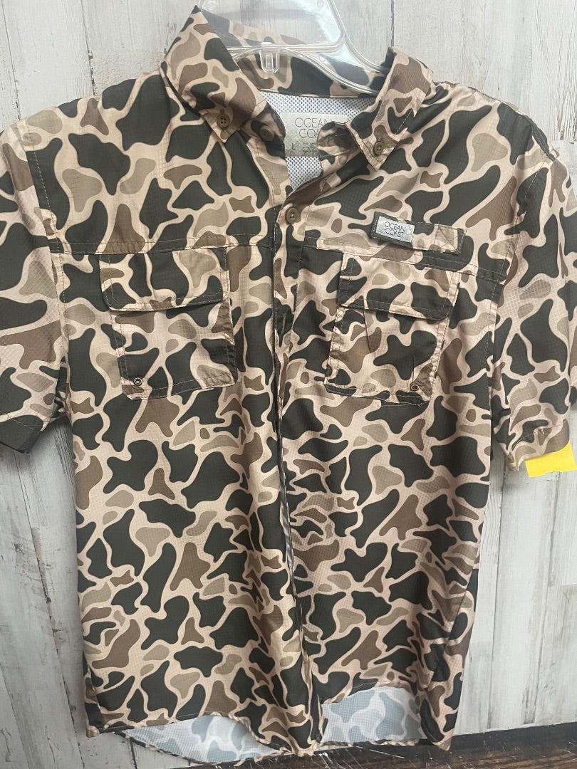 BROWN OCEAN + COAST CAMO BUTTON UP, BOYS 14/16