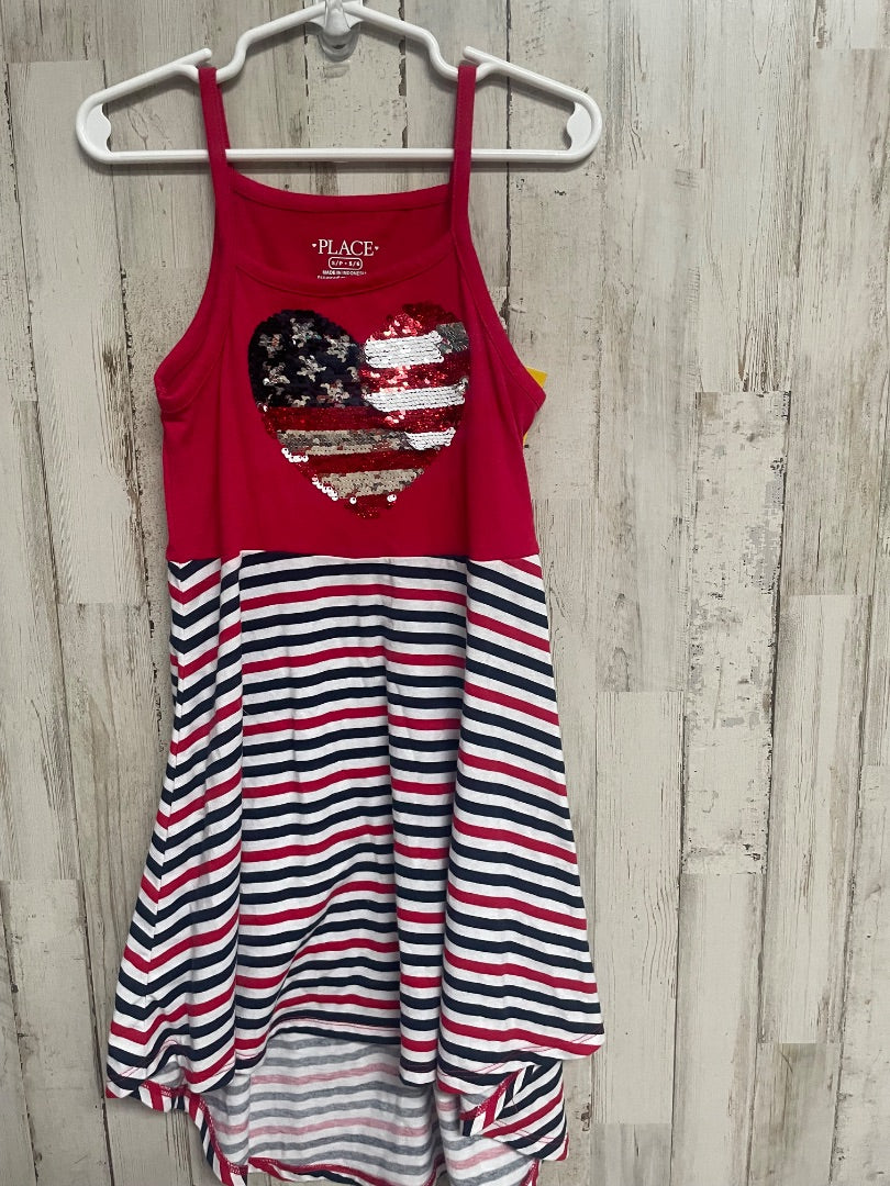 RED CHILDRENS PLACE FLAG SEQUIN SUN DRESS, GIRL 5/6