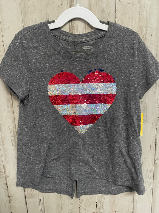 GREY OLD NAVY SEEQUIN HEART FLAG TEE, GIRL 6/7