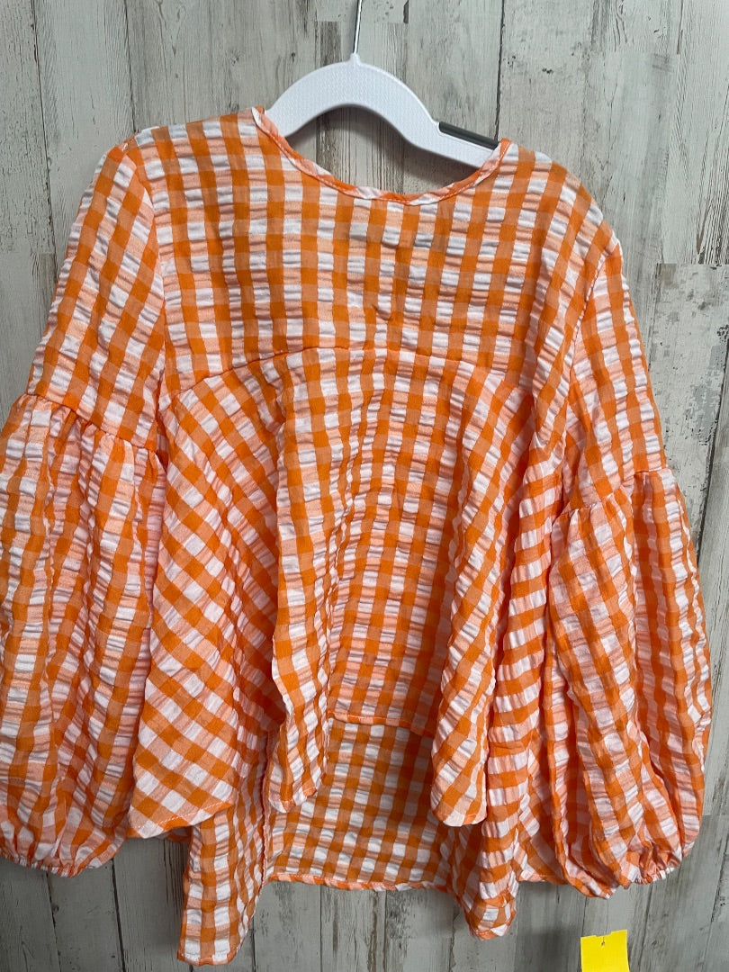 ORANGE SHEIN GINGHAM PUFF TOP, GIRL 9