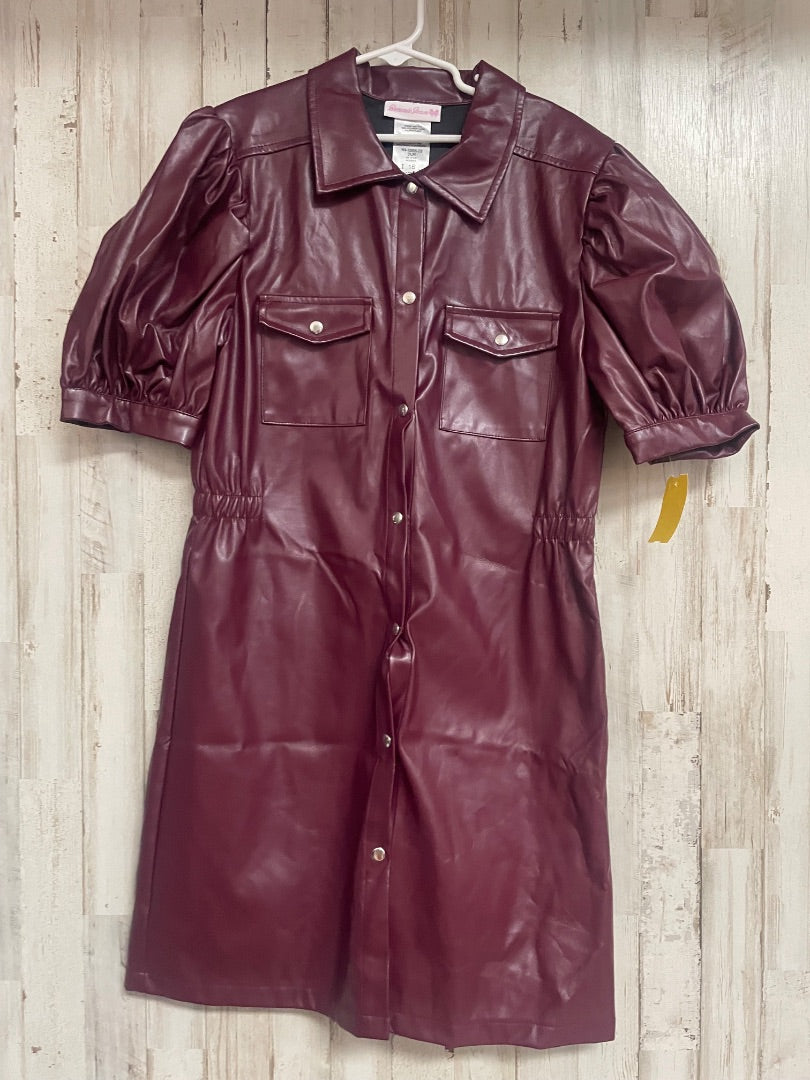 MAROON BONNIE JEAN FAUX LEATHER SNAP DRESS, GIRL 14