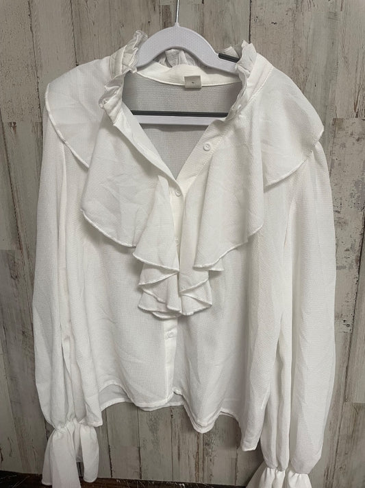 WHITE SHEIN RUFFLE BLOUSE, GIRL 13