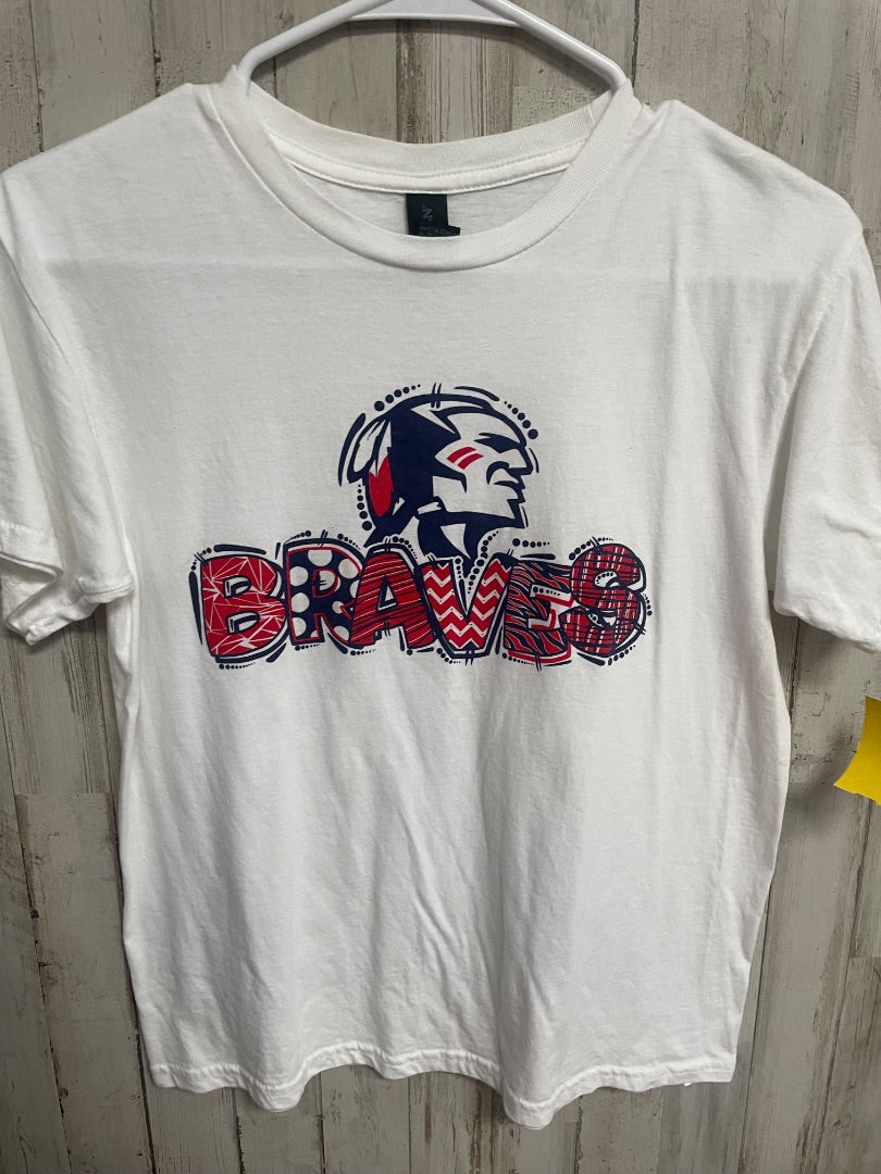 WHITE GILDAN BRAVES TEE, GIRL 10/12