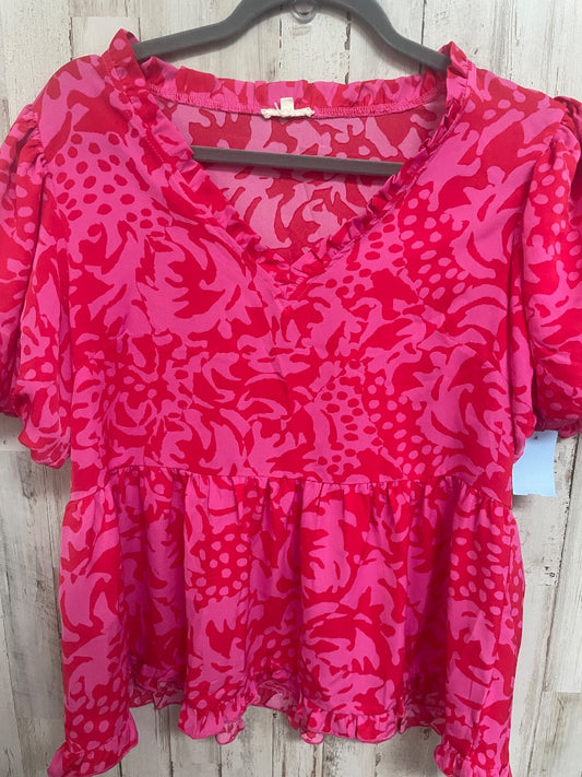 PINK/RED JODIFL PATTERN PRINT V NECK TIER TOP, LADIES S