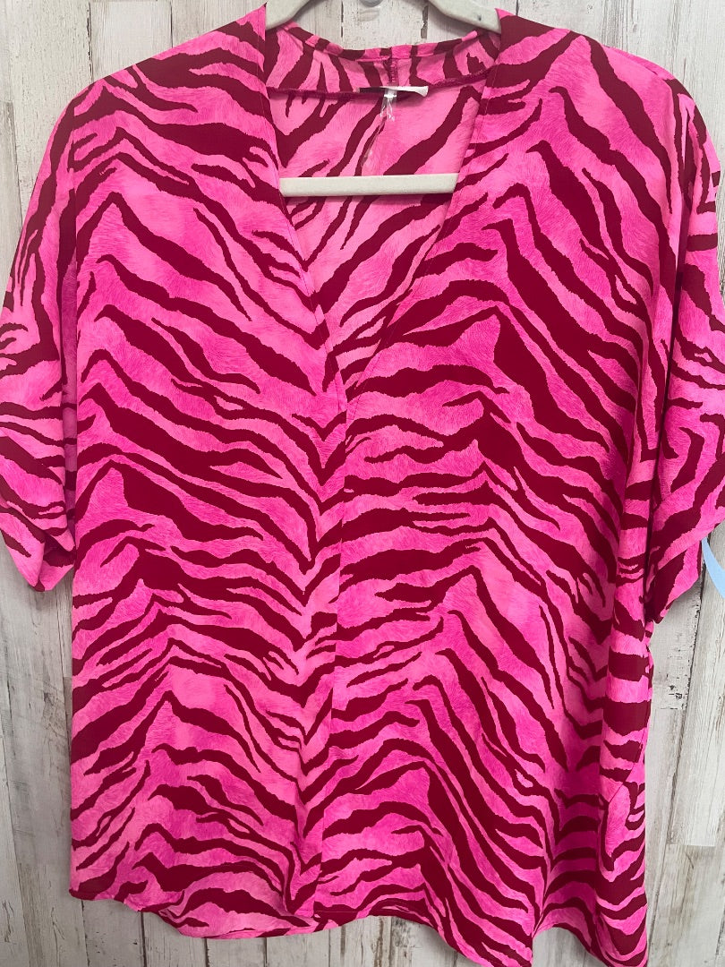 PINK/RED JODIFL TIGER STRIPE V NECK TOP, LADIES S