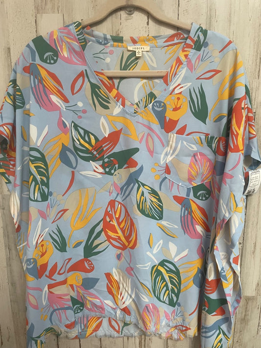 BLUE JODIFL TROPICAL LEAF PRINT V NECK, LADIES S