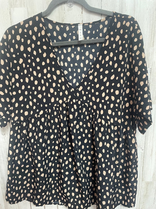 BLACK/TAN MTS SPOTTED V NECK TOP, LADIES M
