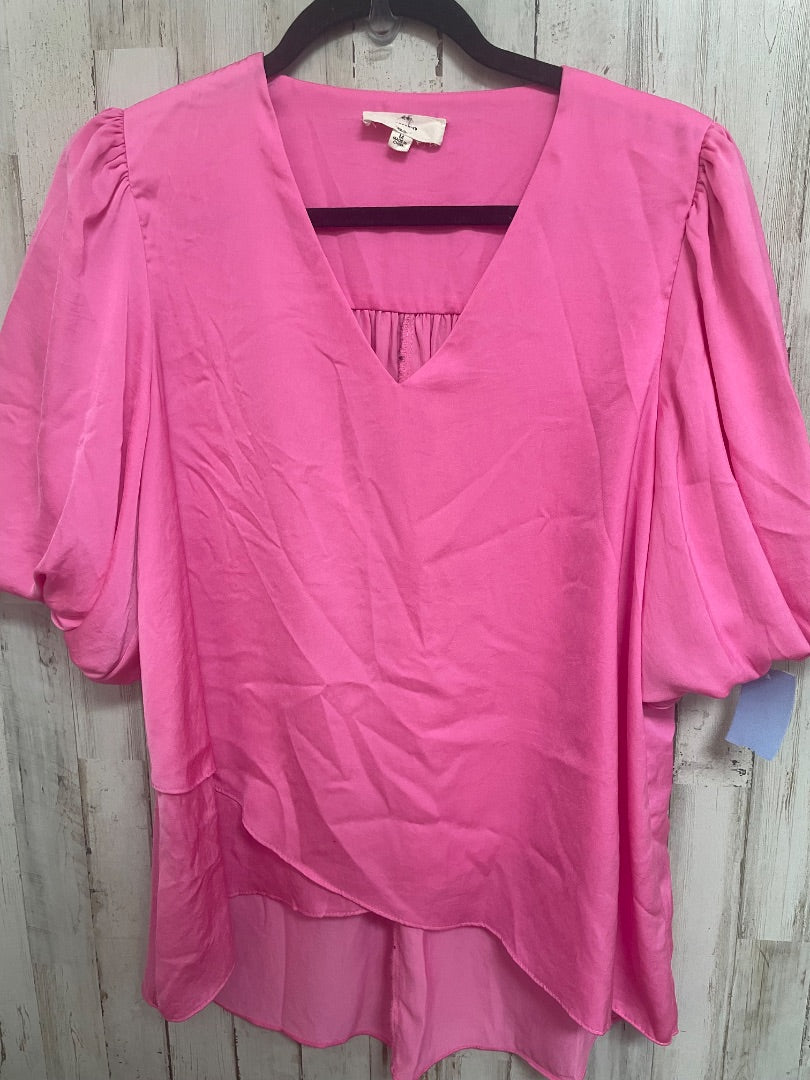 BRIGHT PINK ENTRO PUFF SLEEVE SILKY TOP, LADIES M