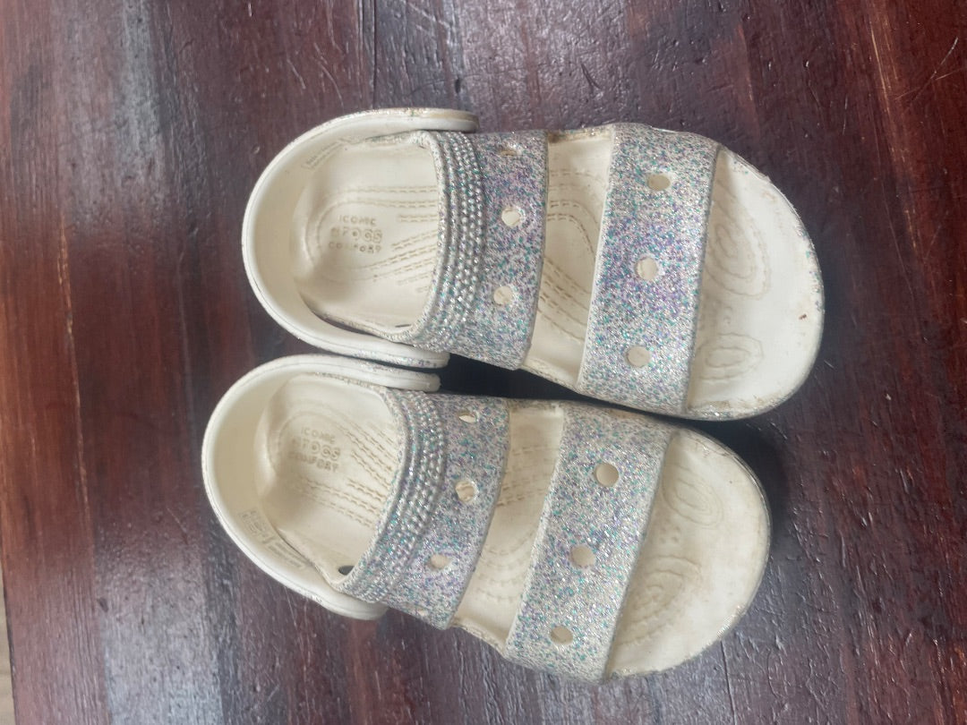 WHITE CROCS GLITTER RUBBER SANDALS, SHOES 9