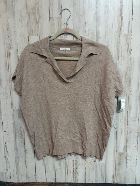 TAN VILA MILANO KNIT V NECK POLO, LADIES M
