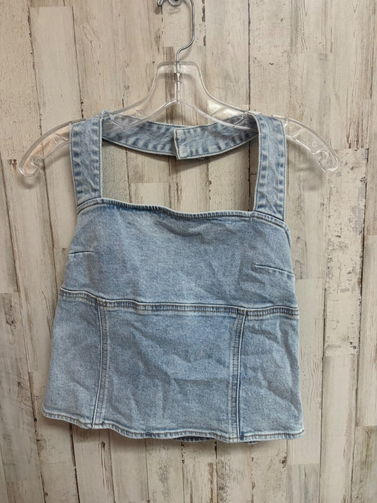 LIGHT DENIM MESHKI DENIM HALTER CROP, LADIES M