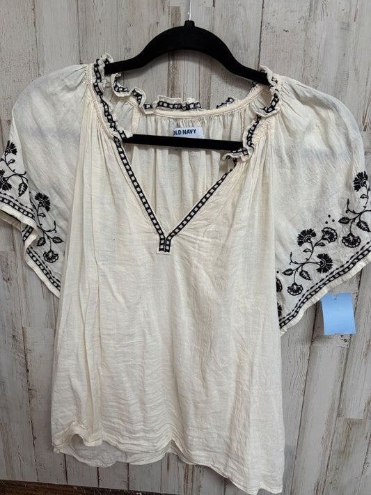 CREAM OLD NAVY SHEER EMBROIDERED TOP, LADIES S