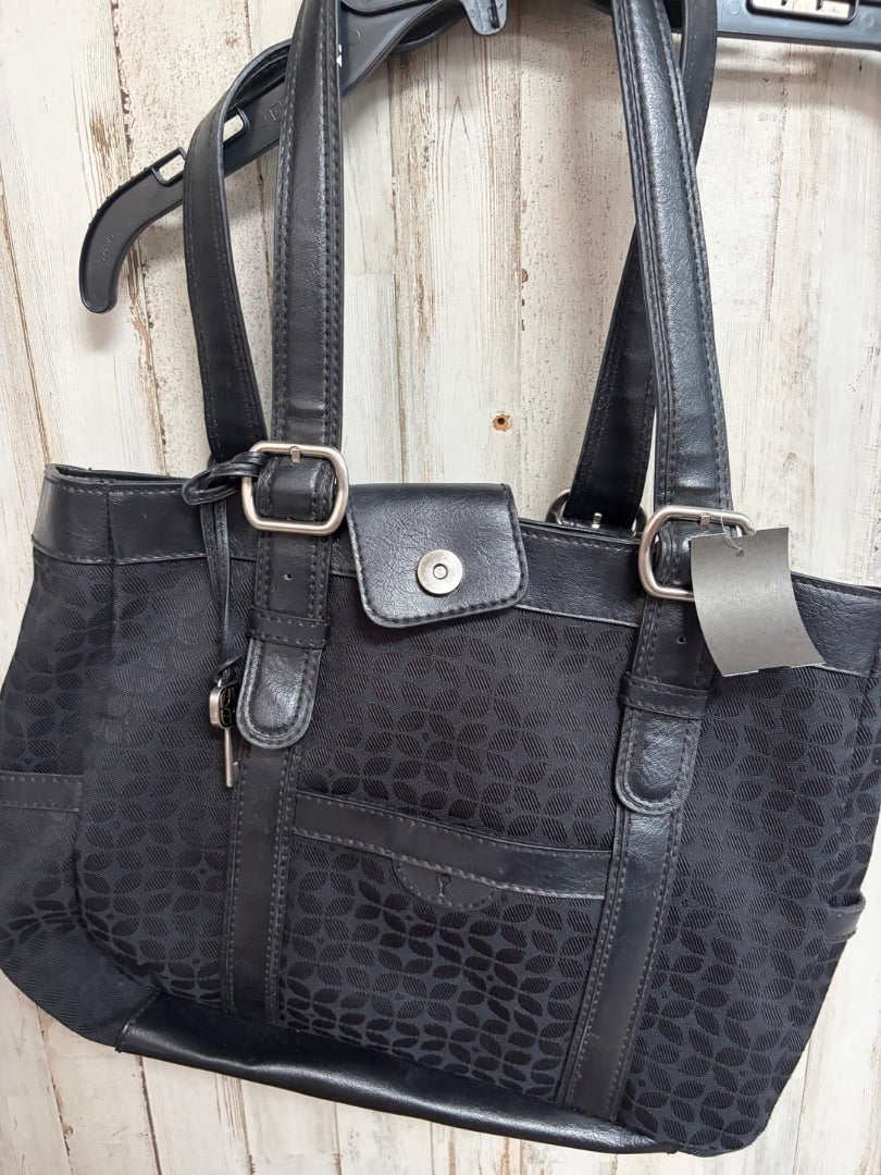 BLACK FOSSIL LARGE PRINT SHOULDER TOTE