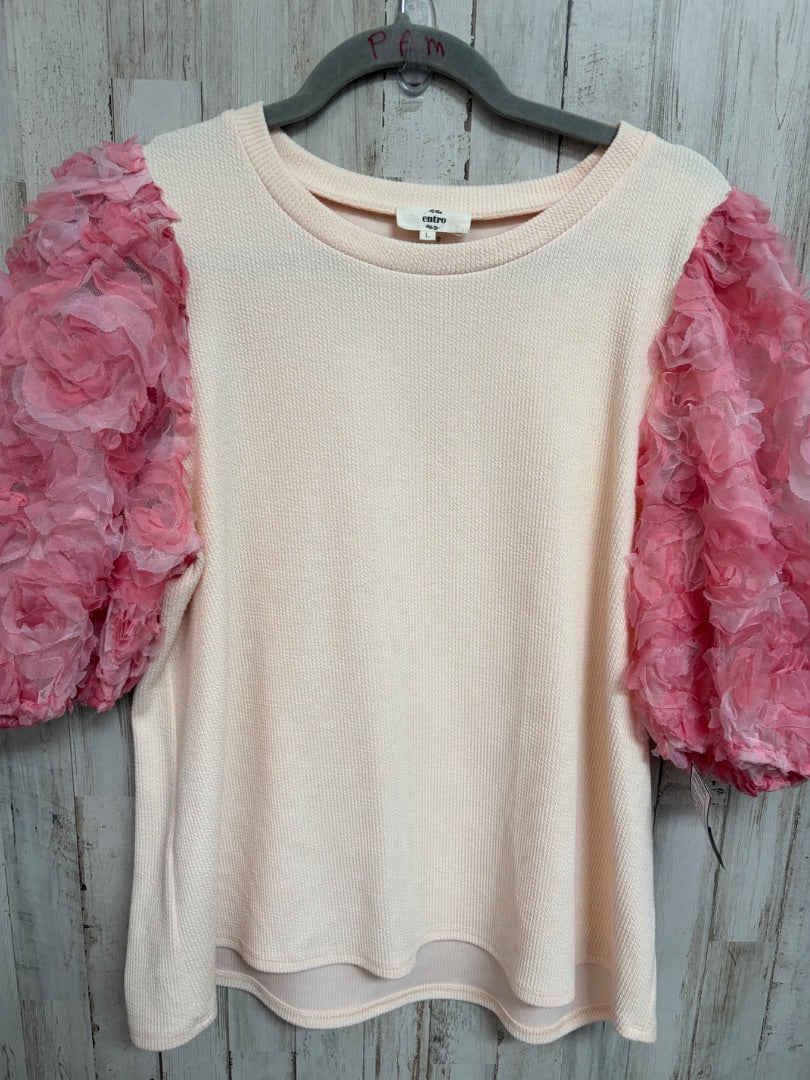 IVORY/PINK ENTRO FLORAL PUFF SLEEVE TOP, LADIES L