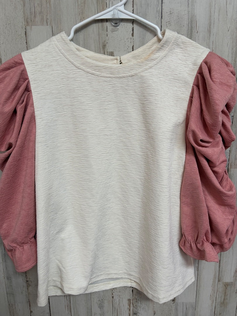 IVORY/BLUSH PINK VOI TEXTURED PUFF SLEEVE BLOUSE, LADIES L