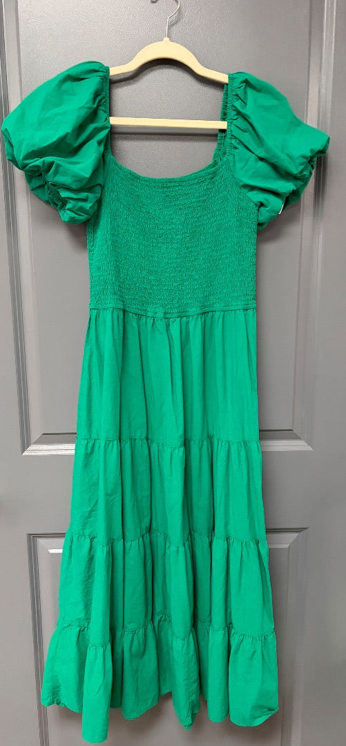 GREEN FRANCESCAS SMOCKED TIER DRESS, LADIES XL