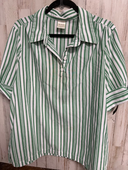 GREEN BLAIR STRIPE CUFF SLEEVE BUTTON TOP, LADIES XL