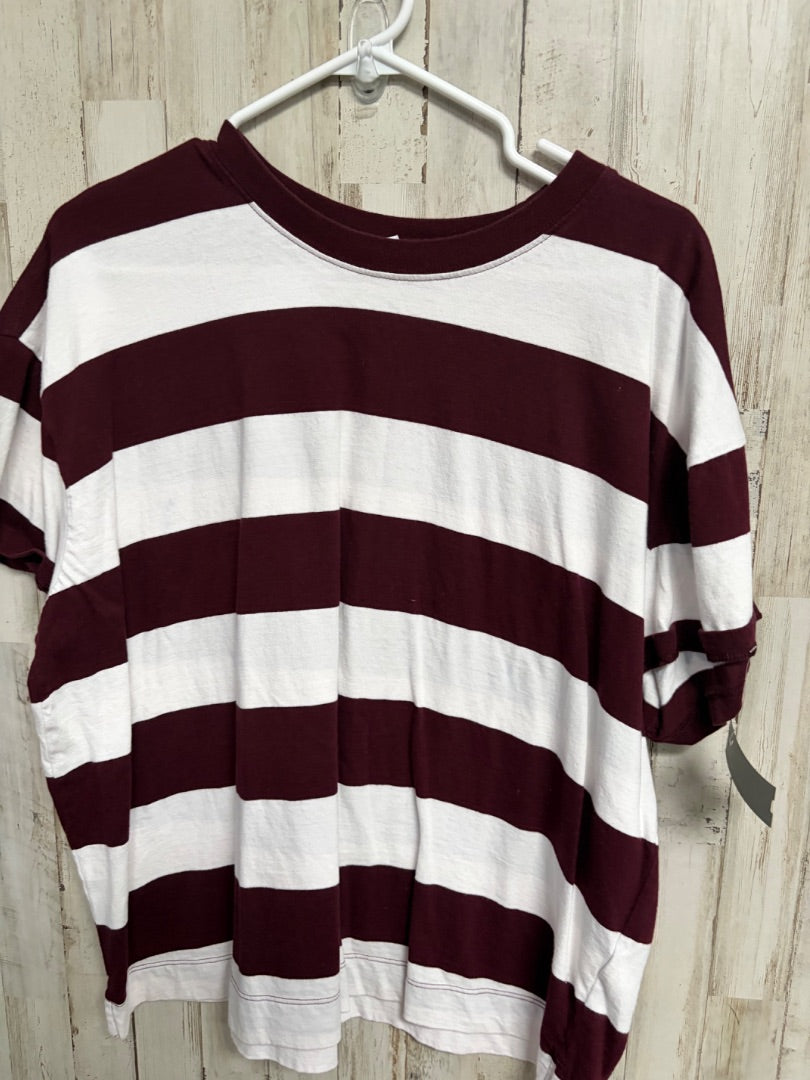 MAROON/WHITE OLD NAVY STRIPE COTTON TEE, LADIES XL