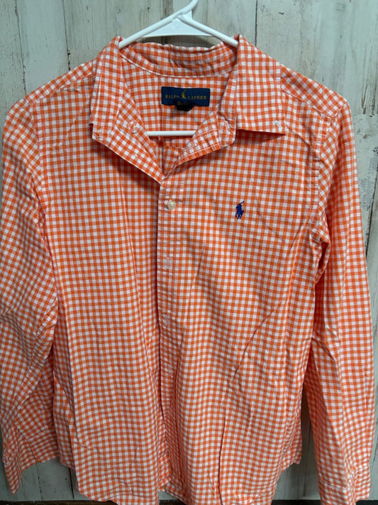 ORANGE RALPH LAURENE GINGHAM BUTTON UP, BOY 14/16