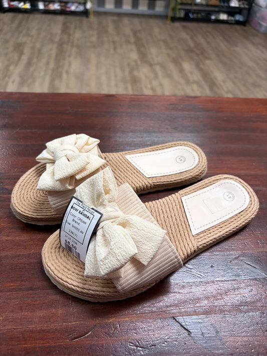 CREAM  BOW SANDAL, SHOES A8