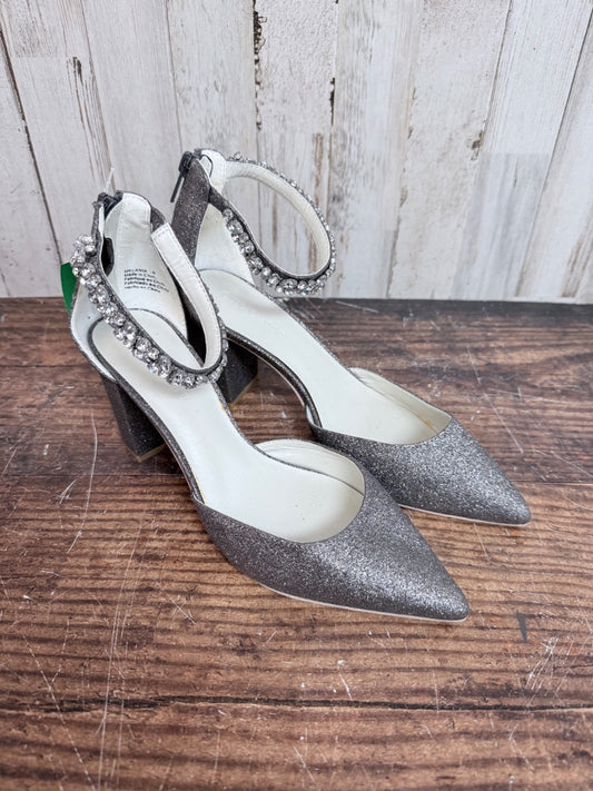GREY OLEG CASSINI RHINESTONE HEELS, SHOES A7