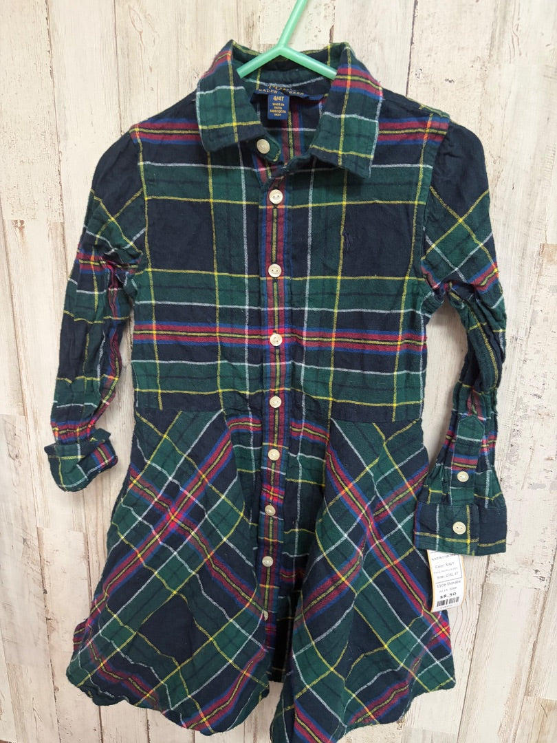 NAVY RALPH LAUREN PLAID BUTTON DRESS, GIRL 4T
