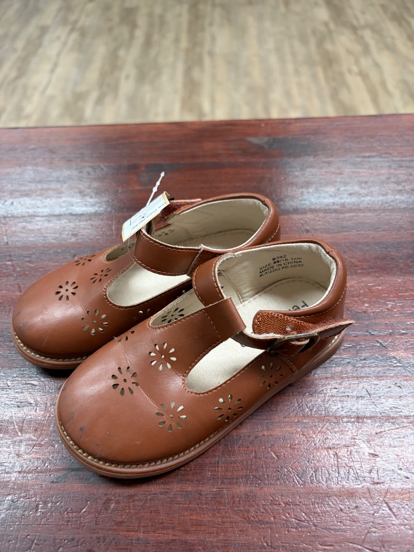 BROWN FELIX & FLORA BUCKLE EYELIT T STRAP SHOES, SHOES 8
