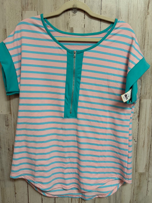 PINK/TEAL SHEIN STRIPE ZIP TOP, LADIES M