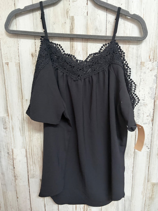 BLACK SHEIN LACE TRIM COLD SHOULDER TOP, LADIES L