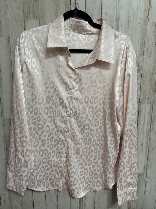 BONE SHEIN SILKY LEOPARD BUTTON UP, LADIES L