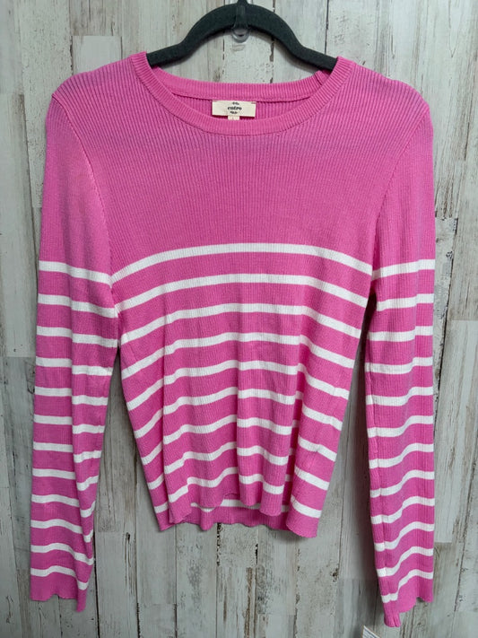 PINK/WHITE  STRIPE RIBBED KNIT TOP, LADIES L