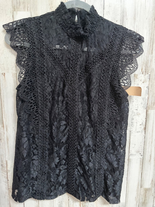 BLACK CABLE & GAUGE LACE SLEEVELESS BLOUSE, LADIES L