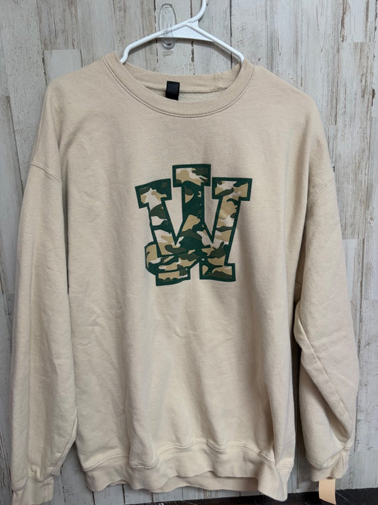 TAN GILDAN WEST JONES CAMO CREW NECK, LADIES L