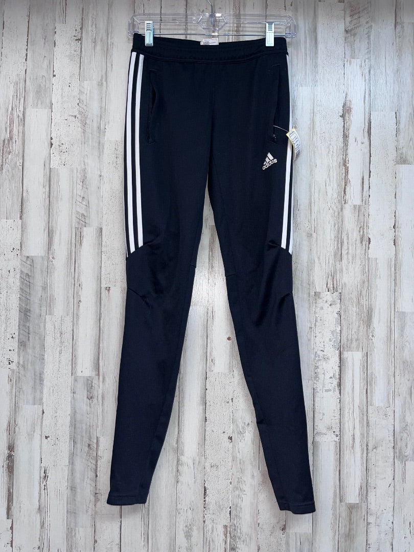 BLACK ADIDAS ZIP BOTTOM LOGO LEGGINGS, LADIES XS
