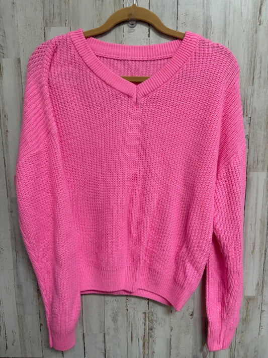 PINK SHEIN KNIT V NECK SWEATER, LADIES L
