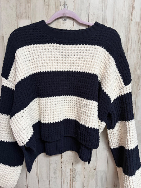NAVY/IVORY PINK ROSE STRIPE KNIT SWEATER, LADIES L