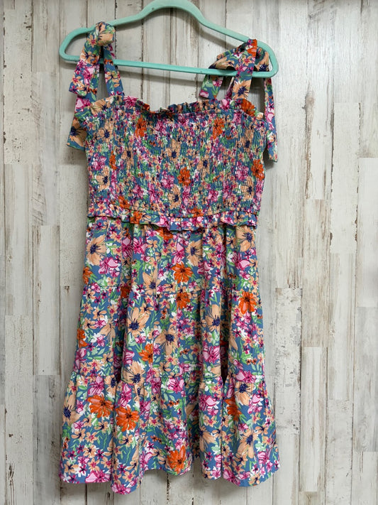 BLUE JODIFL SMOCKED FLORAL DRESS, LADIES L