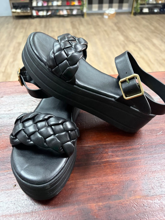 BLACK SODA BRAIDED CHUNKY SANDALS, SHOES A7