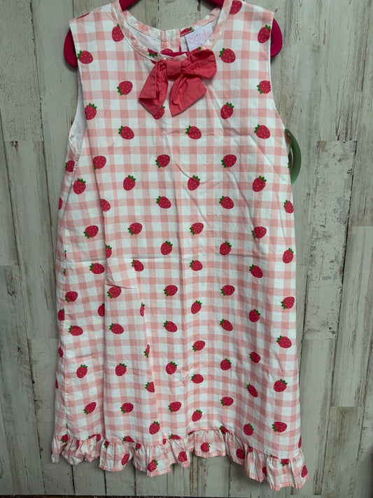 PINK STITCHY FISH STRAWBERRY GINGHAM DRESS, GIRL 8